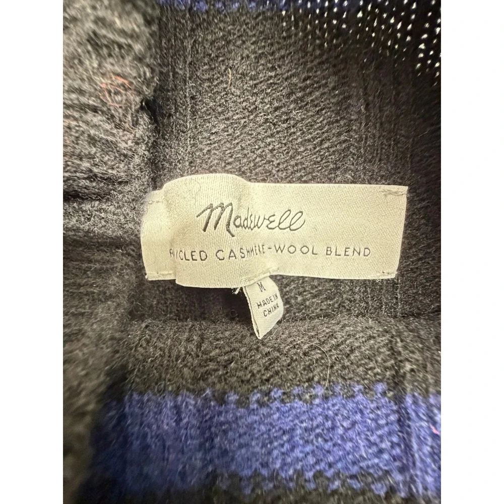Madewell Recycled Cashmere Wool Blend Striped Mock Neck Sweater Black Blue M